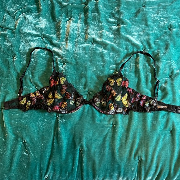 🦋 BUTTERFLY EMBROIDERY PLUNGE DEMI BRA 🦋 🌺💎Fleur du Mal 💎🌺 32DD - Picture 9 of 10